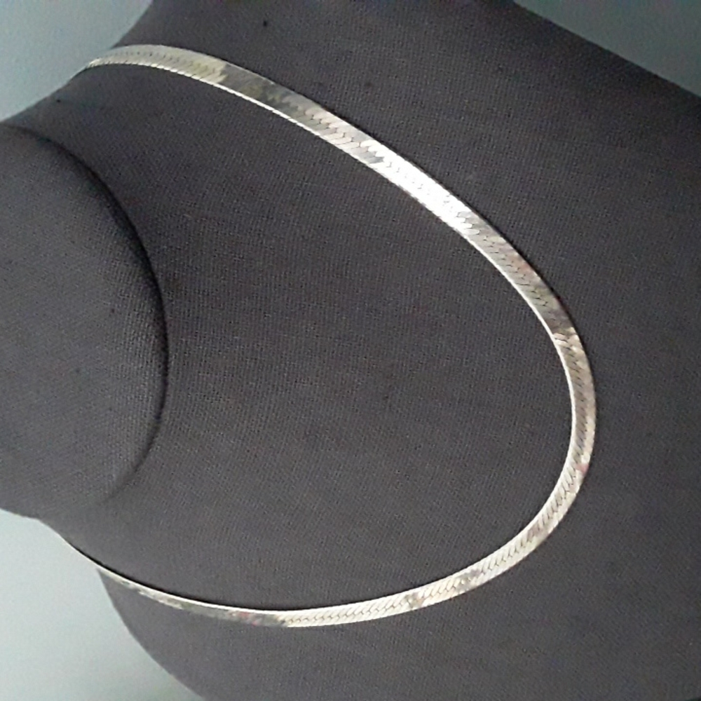 Vtg 80s .925 Sterling Silver Herringbone Link Necklace, 18", 6mm ITALY